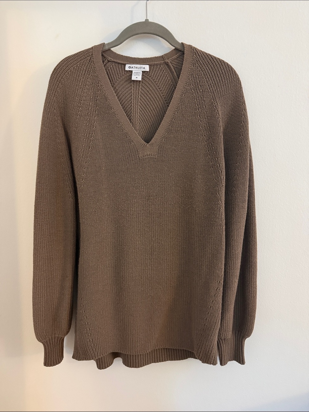 Athleta women’s V-Neck Sweater in Taupe Brown